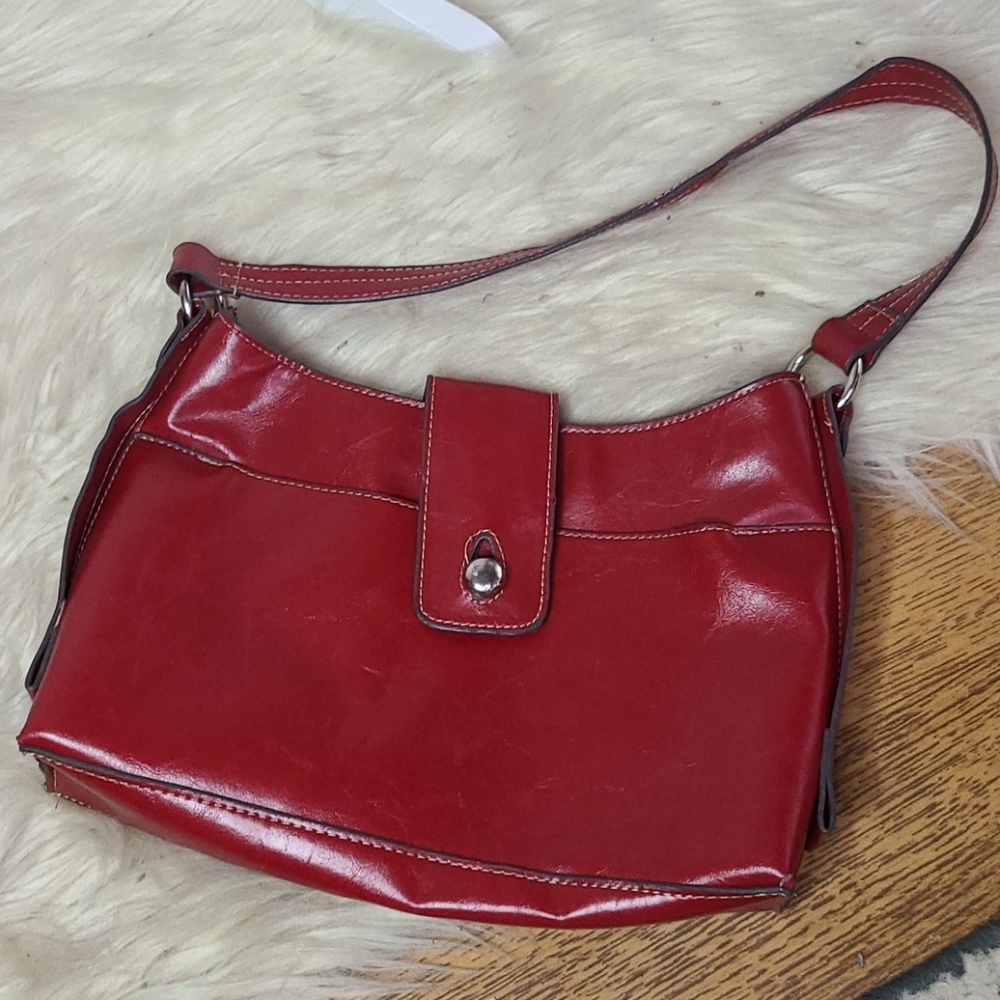 Emilie m. Red leather satchel shoulder bag